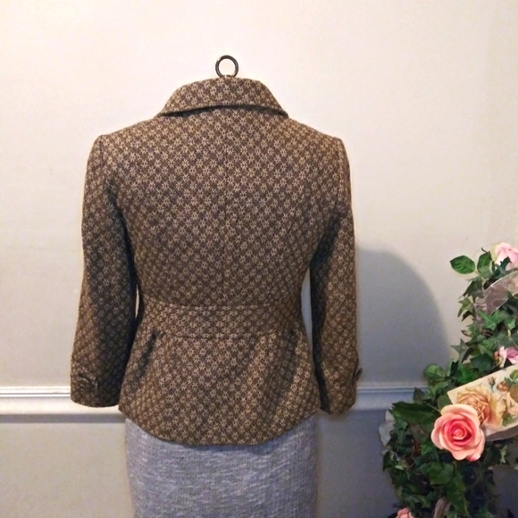 LOFT Retro 1950's Style Brown & Taupe Wool Blend Floral Tweed 3/4 Sleeve Jacket - Picture 6 of 9